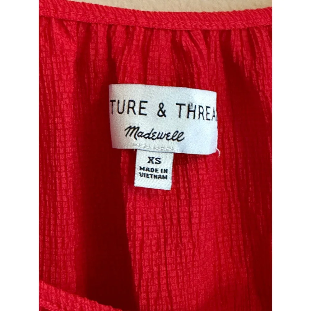Madewell Red Puff Sleeve Ruffle Cuff Scoop Neck Top XS
